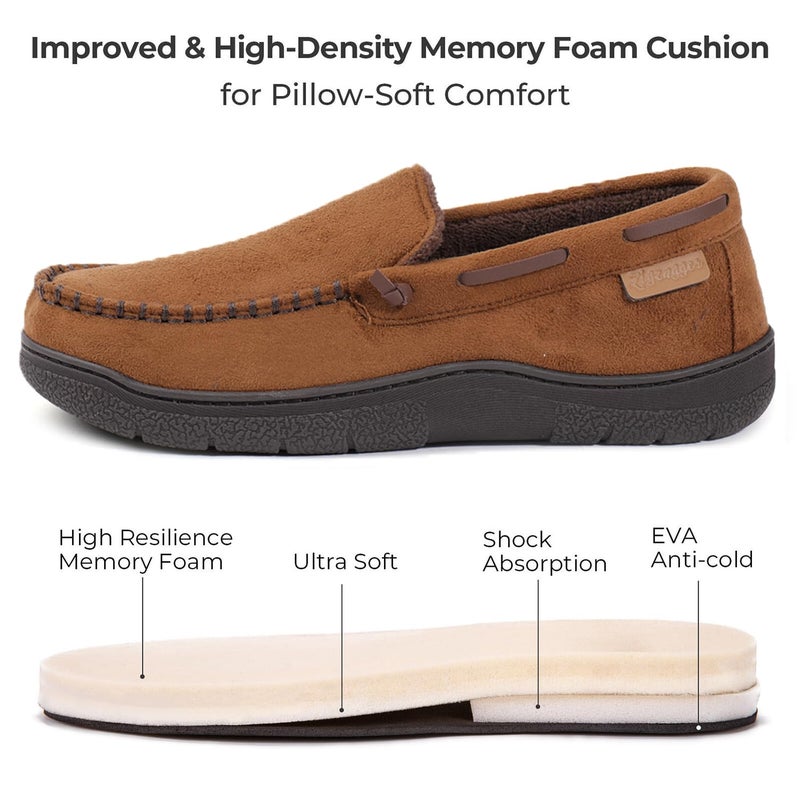 Zigzagger Men's Moccasin Slippers Memory Foam House Shoes, Indoor and Outdoor Warm Loafer Slippers, Camel, 11 M US - Image 5