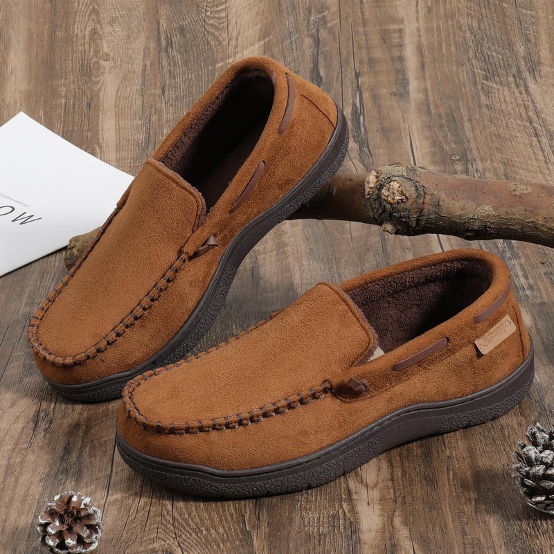 Zigzagger Men's Moccasin Slippers Memory Foam House Shoes, Indoor and Outdoor Warm Loafer Slippers, Camel, 11 M US - Image 2