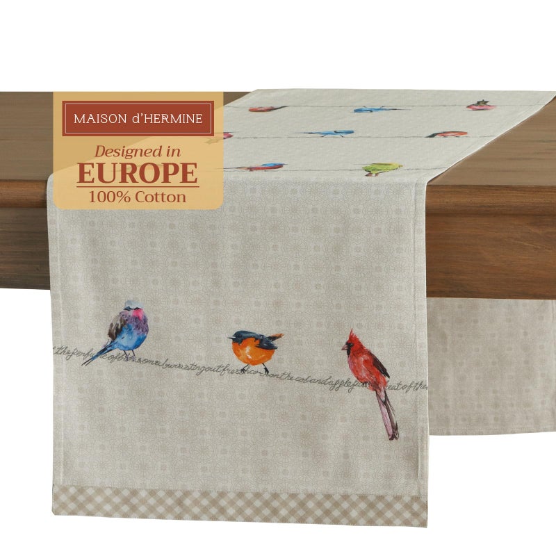 Maison d' Hermine Maison dHermine Table runner 100 Cotton Double Layer Table Runners 72 inches long Decorative for Home Kitchen Dining Party Wedding Bridal Shower Spring Summer Birdies On Wire 1450 x 72