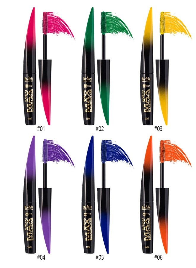 RoseFlower 6 Colorful Mascara Set, Natural Waterproof 4D Lash Volume & Curl Eye Makeup (Blue/Purple/Green/Red/Yellow/Orange) - Image 2