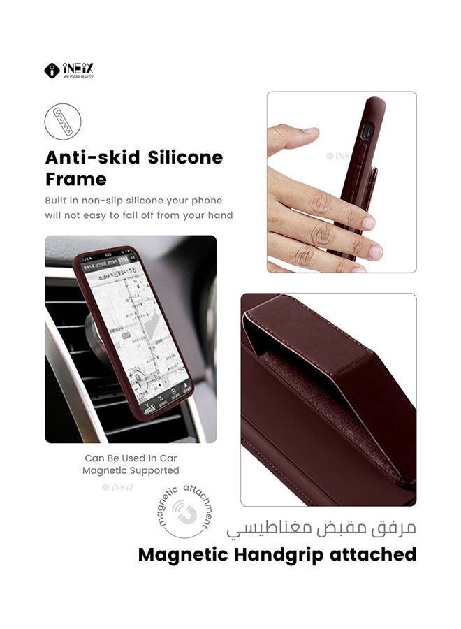 إينيكس غطاء حماية مع حزام معصم مغناطيسي وقبضة يد وحامل 3 في 1 لهاتف سامسونج جالاكسي S21 بني غامق - Image 3