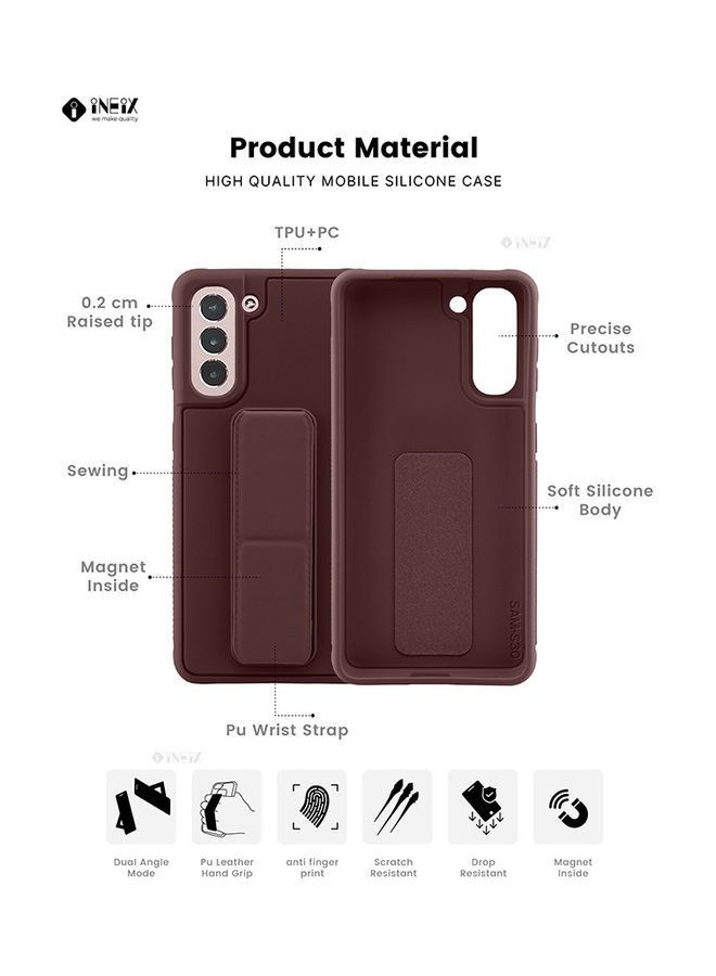 إينيكس غطاء حماية مع حزام معصم مغناطيسي وقبضة يد وحامل 3 في 1 لهاتف سامسونج جالاكسي S21 بني غامق - Image 2