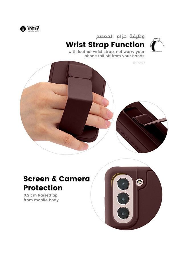 إينيكس غطاء حماية مع حزام معصم مغناطيسي وقبضة يد وحامل 3 في 1 لهاتف سامسونج جالاكسي S21 بني غامق - Image 5
