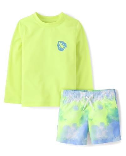 The Children's Place The Childrens PlaceBaby Boysand Toddler Long Sleeve Rashguard and Swim Trunks 2 Piece SetTie Dye Gecko2 Years - Image 1