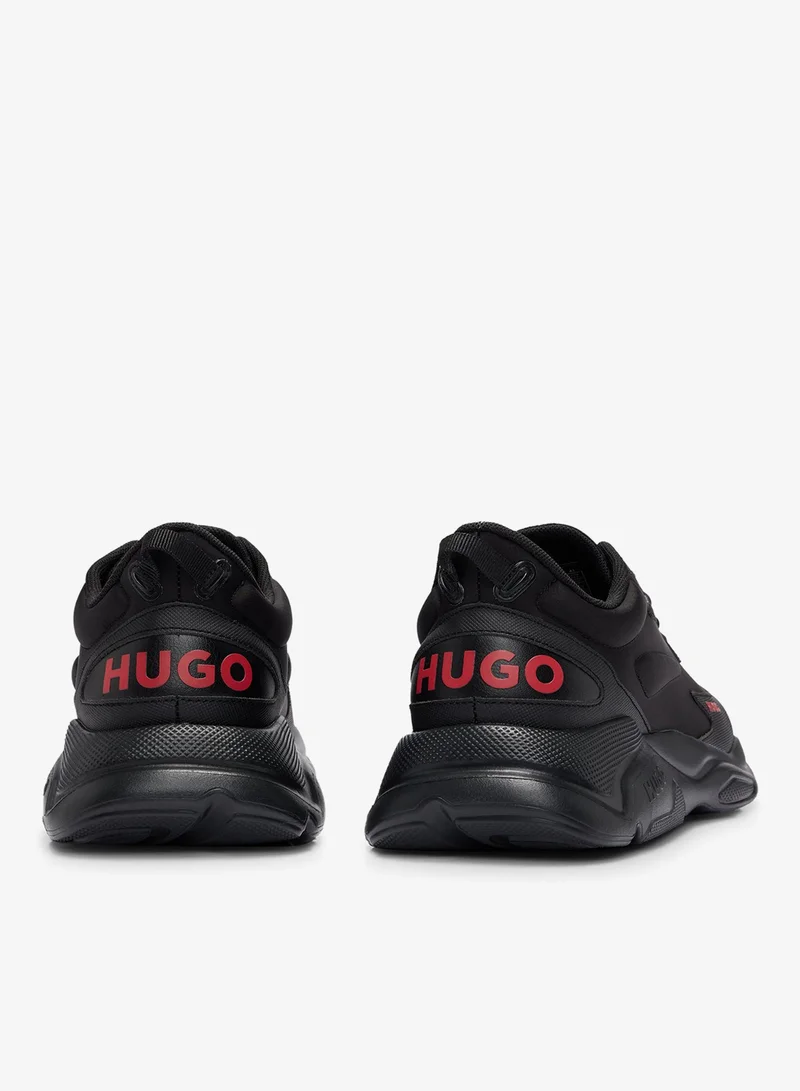 HUGO Mixed-material lace-up trainers with faux leather