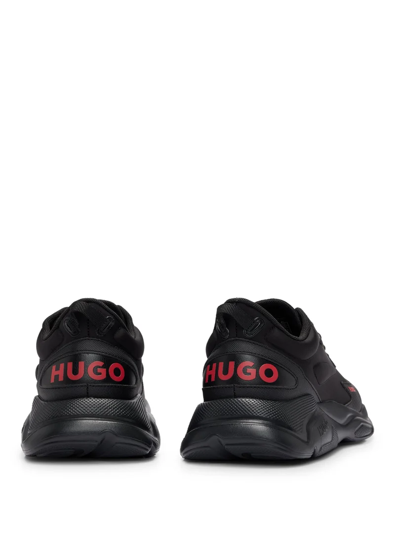 HUGO Mixed-material lace-up trainers with faux leather