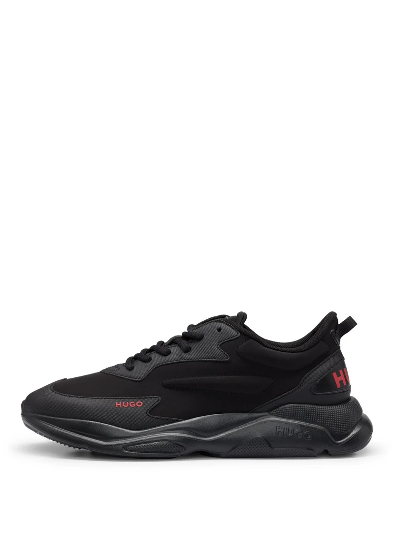 HUGO Mixed-material lace-up trainers with faux leather