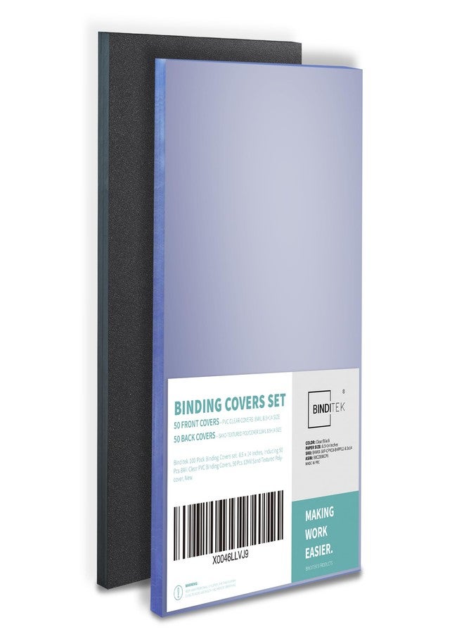Binditek 100 Pack Binding Covers and Backs Set, 8.5 x 14 Inches, Including 50 Pcs 8Mil Clear PVC Binding Covers, 50 Pcs 12Mil Sand-Textured Polycovers - Image 1