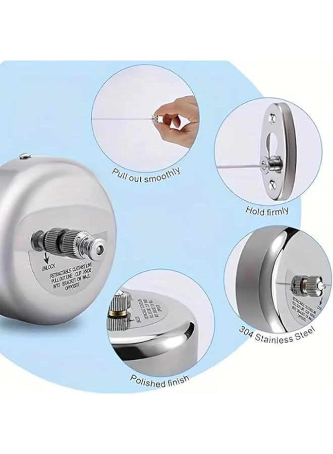 VITION 2.8m Clothesline, Wall Mounted Stainless Steel Clothes Laundry Line Dryer with Adjustable Nylon Rope for Home Hotel Bathroom Indoor Outdoor - Image 3