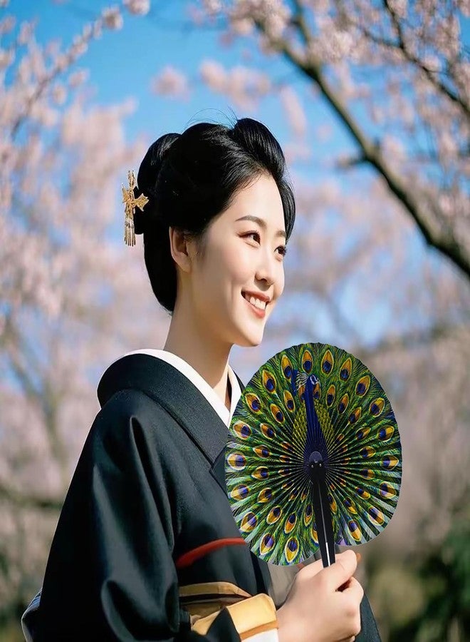 Bestage 10 Pcs Paper Folding Hand Fans,Peacock Fans Decorations Foldable Handheld Chinese and Japanese Fans Bulk for Gifts,Weddings Festival,Birthday,Party Favors,School Cultural Shows - Image 4