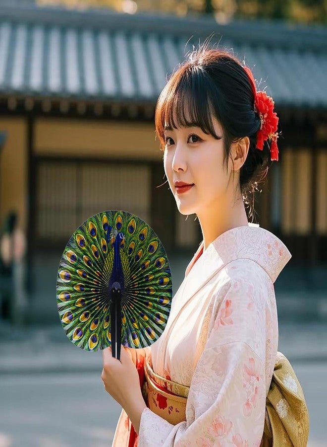 Bestage 10 Pcs Paper Folding Hand Fans,Peacock Fans Decorations Foldable Handheld Chinese and Japanese Fans Bulk for Gifts,Weddings Festival,Birthday,Party Favors,School Cultural Shows - Image 3