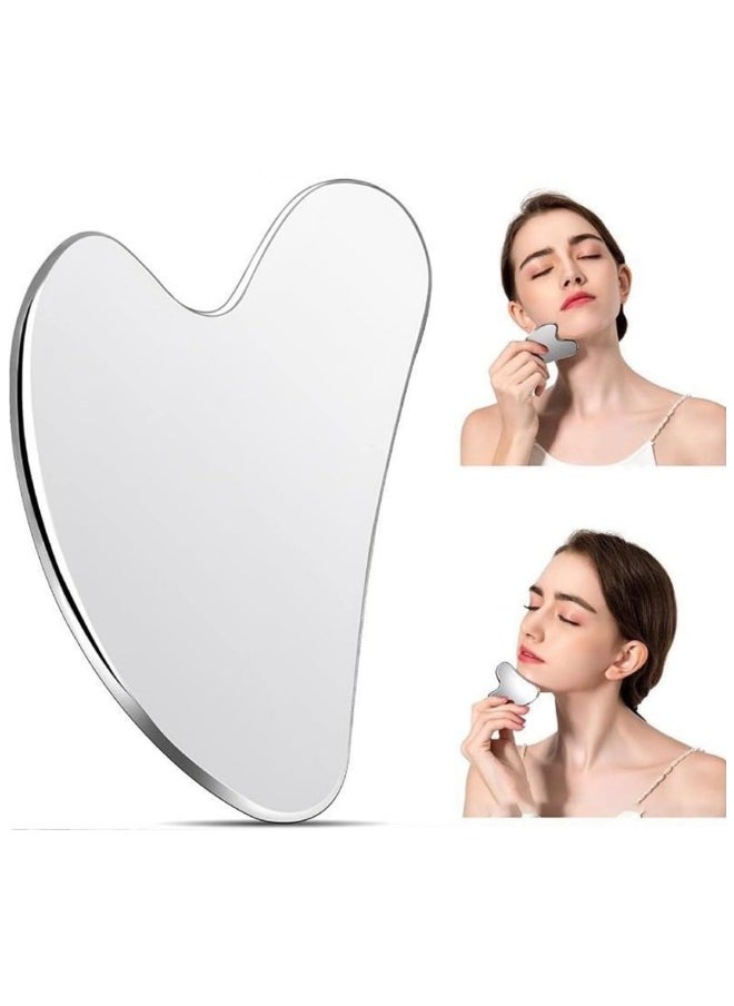 Generic Stainless Steel Gua Sha Facial Tools Guasha for Face Metal Gua Sha Tighten Skin Massage Guasha Beauty Tool for Body Eyes Neck Massager with Travel Pouch Skin Care Gifts (Silver)  - Image 1