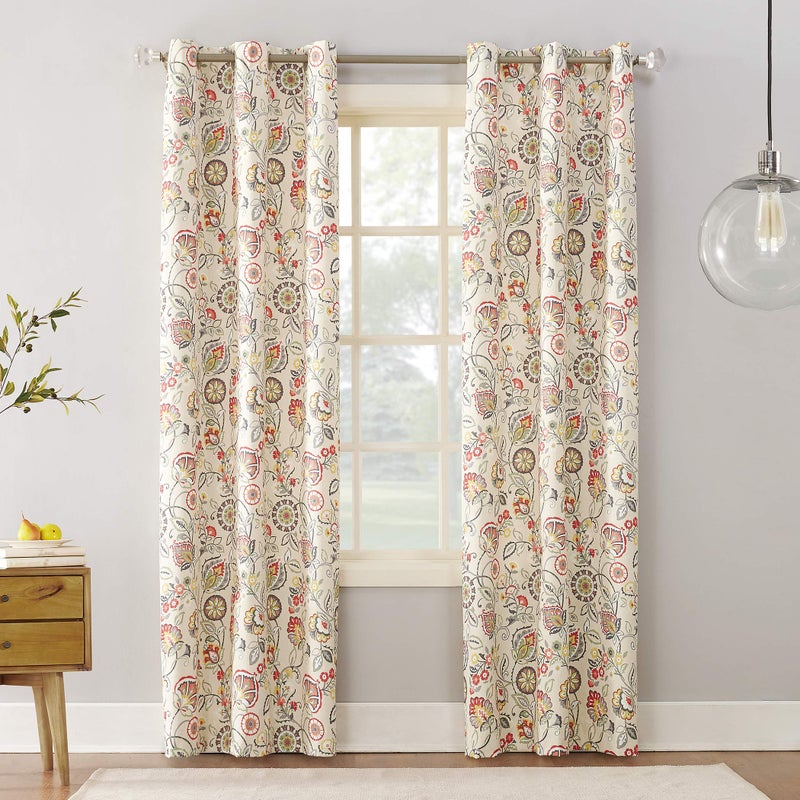 Sun Zero Jorah Botanical Print Thermal Insulated Energy Efficient Grommet Curtain Panel 40 x 95 Linen