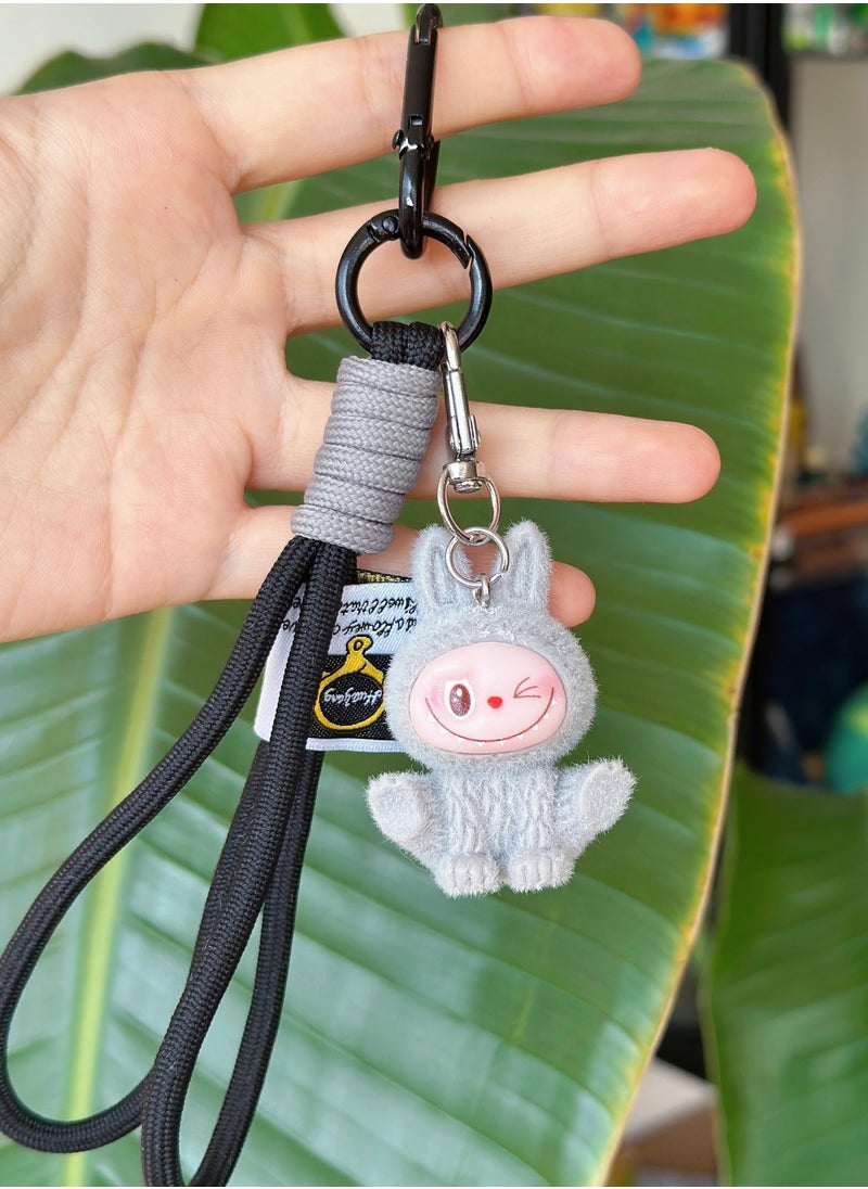 Paraphrase 2-Piece Kawaii Labubu Grey and Light Pink Wrist Keychain, Cute Bag Charm Pair for Besties and Couples, Car Keychain Accessories, Perfect Gifts for Girlfriends  - Image 2