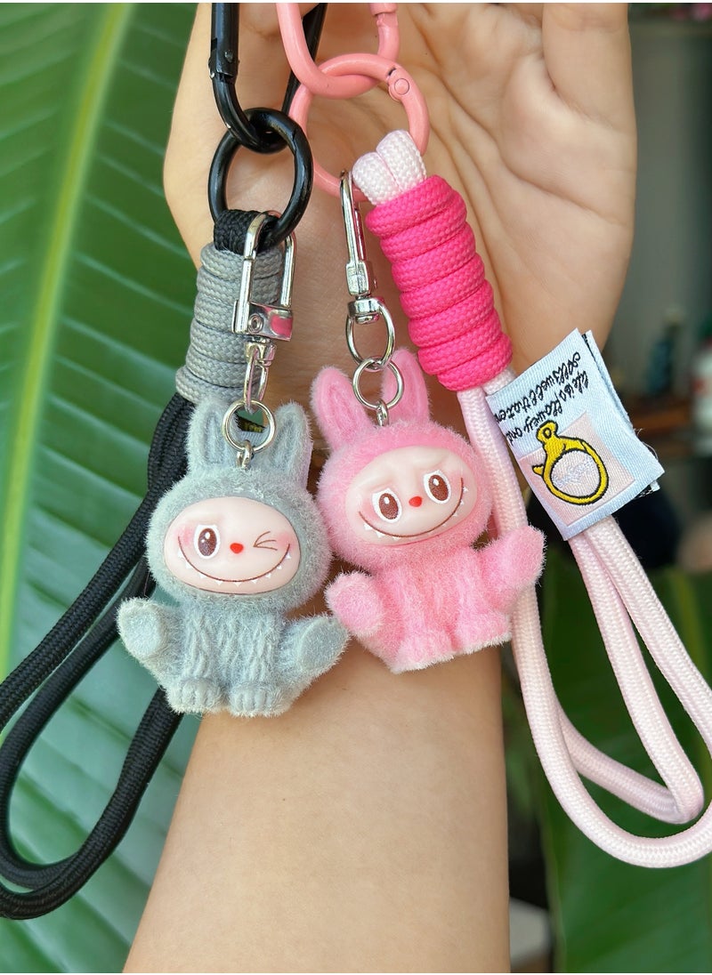 Paraphrase 2-Piece Kawaii Labubu Grey and Light Pink Wrist Keychain, Cute Bag Charm Pair for Besties and Couples, Car Keychain Accessories, Perfect Gifts for Girlfriends  - Image 4