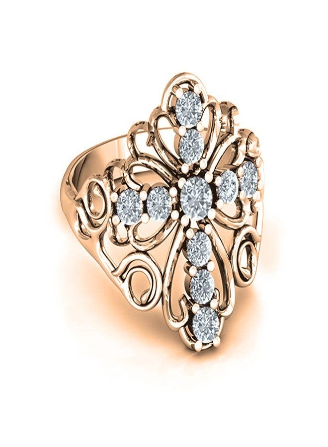 Savlano 18K Rose Gold Plated Round Cut Cubic Zirconia Filigree Cross Ring Women Religious Ring (9) - Image 1