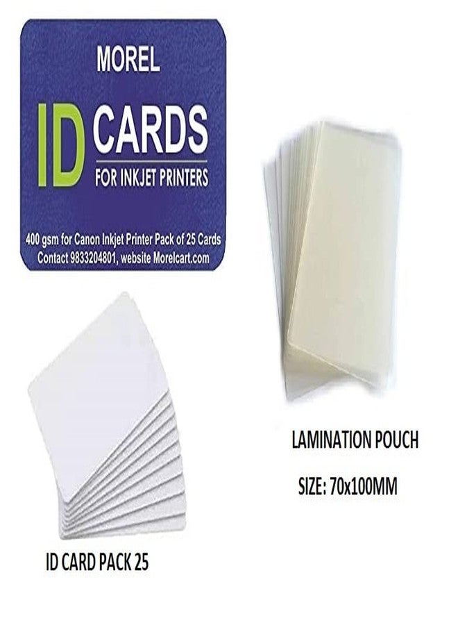 MOREL INKJET PVC ID CARD (PACK 25) WITH LAMINATION POUCH (70x100MM,100PC) FOR CANON PIXMA G2000 G2010 G3000 G3010 G4000 G4010 INKJET PRINTER (AADHAR CARD, COLLEGE ID, GATE PASS) 400 GSM - Image 2