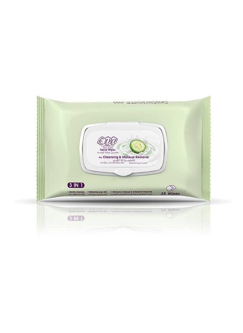 Eva skin care cleansing & makeup remover facial wipes for oily combination skin 25 wipes 20% 