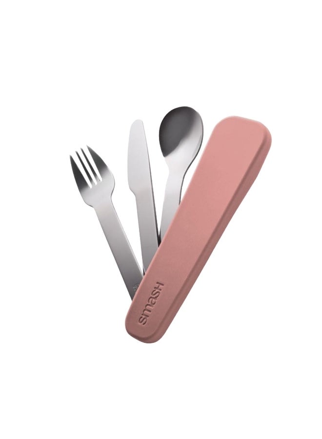 Stainless Steel Durable Cutlery Set with Pouch Silver and Pink 18 x 6 x 3.5 cm 5607