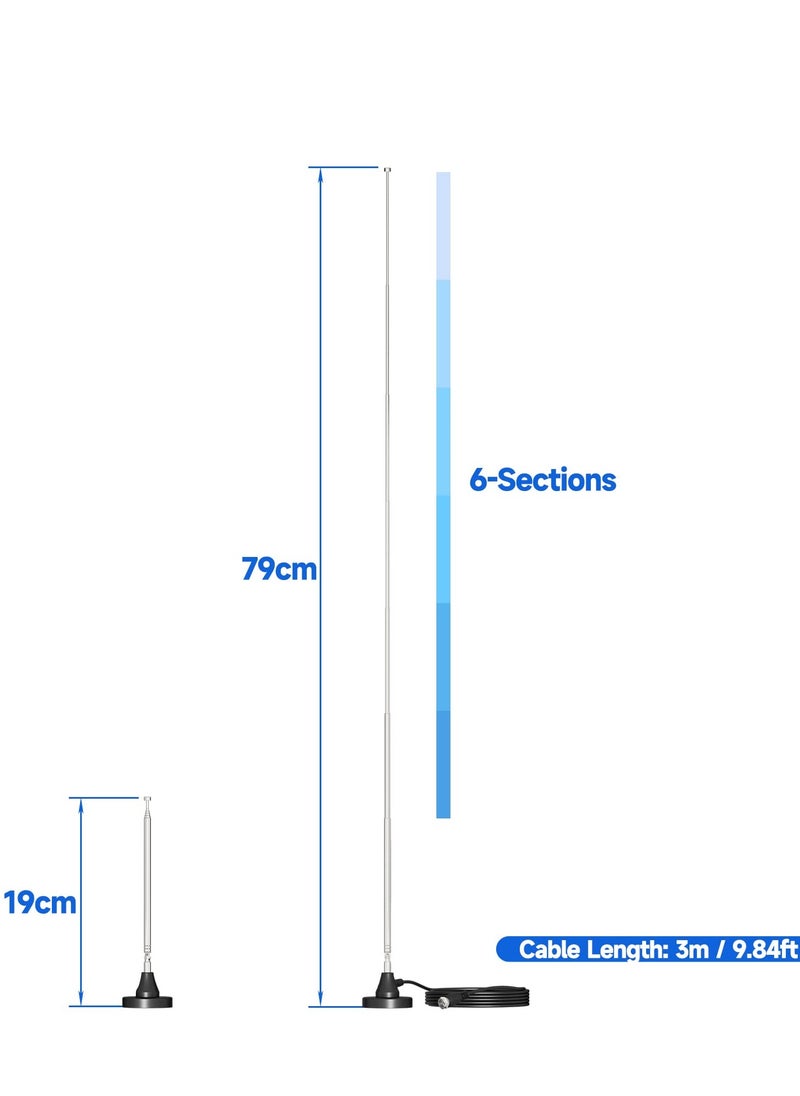 Generic - DAB FM Radio Antenna 75 Ohm Telescopic Antenna with Magnetic Base and 3m Extension Cable for Portable Stereo System and Receiver - Image 1