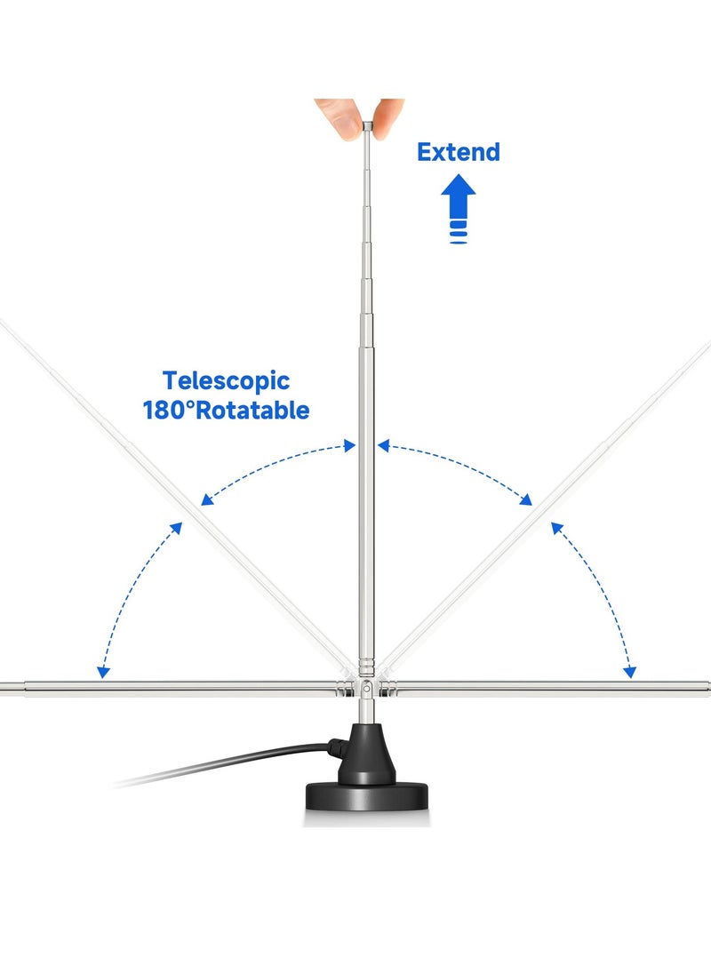 Generic - DAB FM Radio Antenna 75 Ohm Telescopic Antenna with Magnetic Base and 3m Extension Cable for Portable Stereo System and Receiver - Image 1