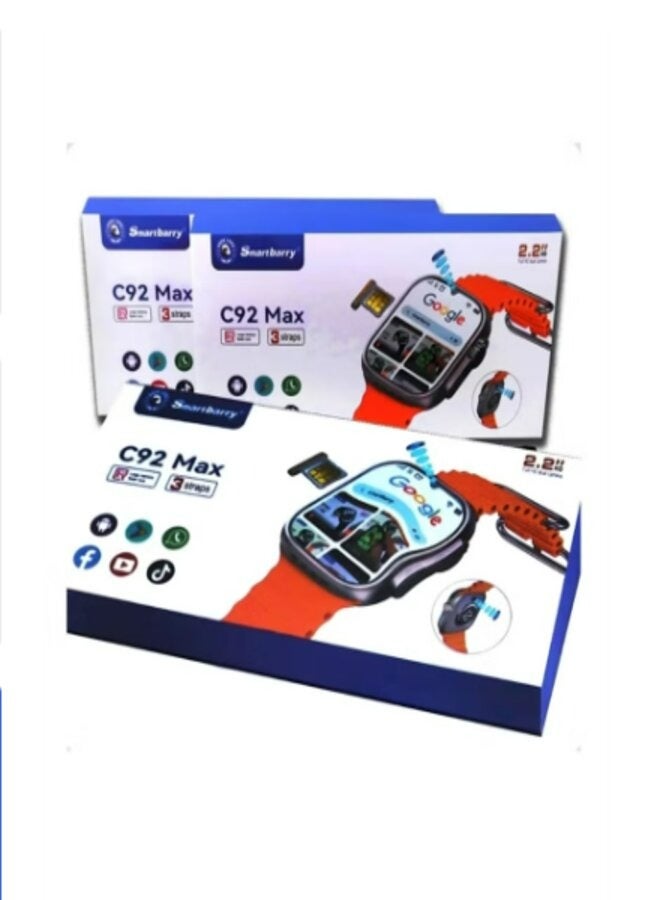 Smartbarry C92 max Smart Watch 4G Network Android Smart Watch with 3 Pairs Straps 64GB Memory Support SIM Card and Google Play Support All Apps as a Mobile Phone in Your Hand with 2 Camera for Taking Pictures - Image 3