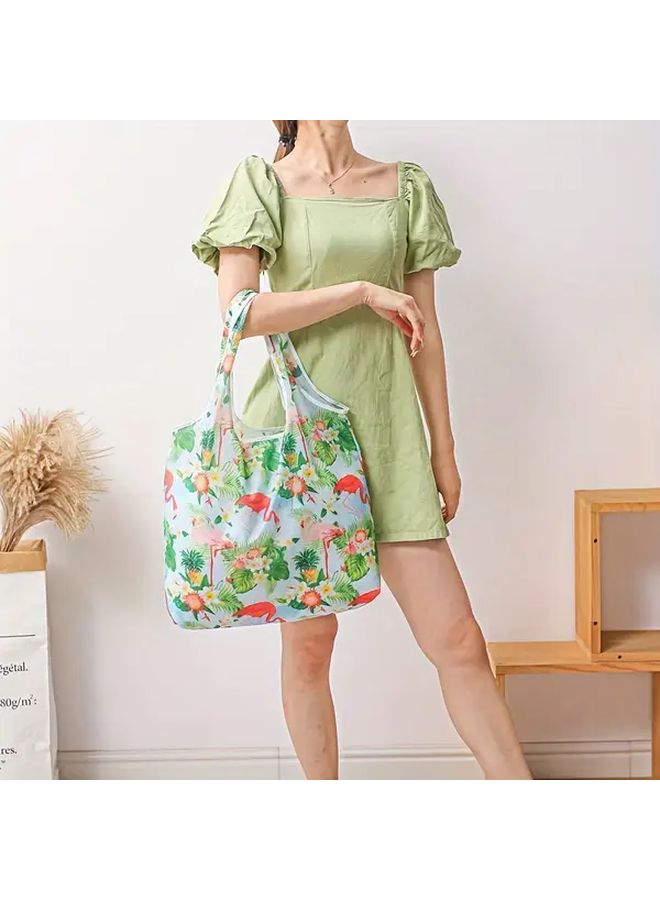 Heavy Duty Foldable Shopping Bags Banana Leaves Little Elephant Pattern Large Capacity Reusable Tote - Image 2