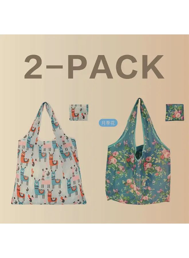 Heavy Duty Foldable Shopping Bags Banana Leaves Little Elephant Pattern Large Capacity Reusable Tote - Image 4