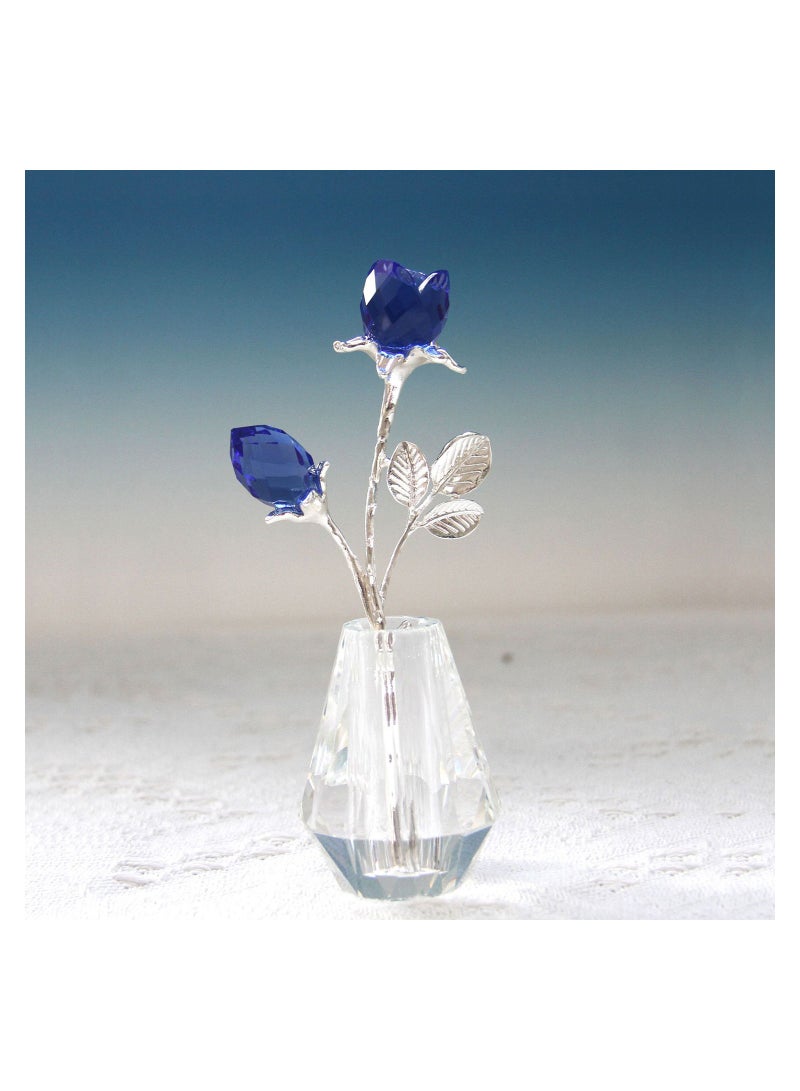 SOLARAE Two Crystal Blue Roses, Crystal Rose Figurine with Silver Pole,Forever Crystal Rose Paperweight Romantic Gift for Her/Wife/Mom/Women - Image 3