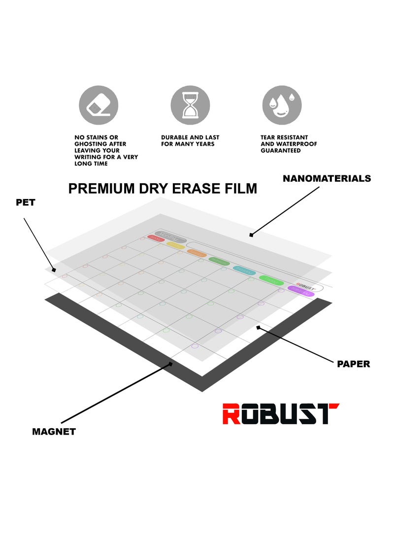 ROBUST Robust Dry Erase Magnetic Weekly planner, 17XI2 Inch With 4 Marker Pens, Magnetic Eraser and 6 Emojis, Stain Resistant Magnetic Whiteboard Calendar For Fridge, Home, Office, Restaurant Organizer.  - Image 4