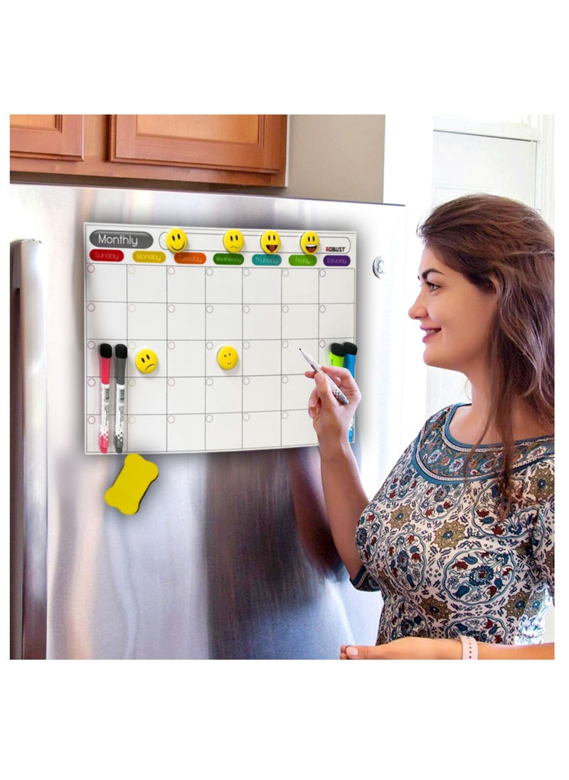 ROBUST Robust Dry Erase Magnetic Weekly planner, 17XI2 Inch With 4 Marker Pens, Magnetic Eraser and 6 Emojis, Stain Resistant Magnetic Whiteboard Calendar For Fridge, Home, Office, Restaurant Organizer.  - Image 3