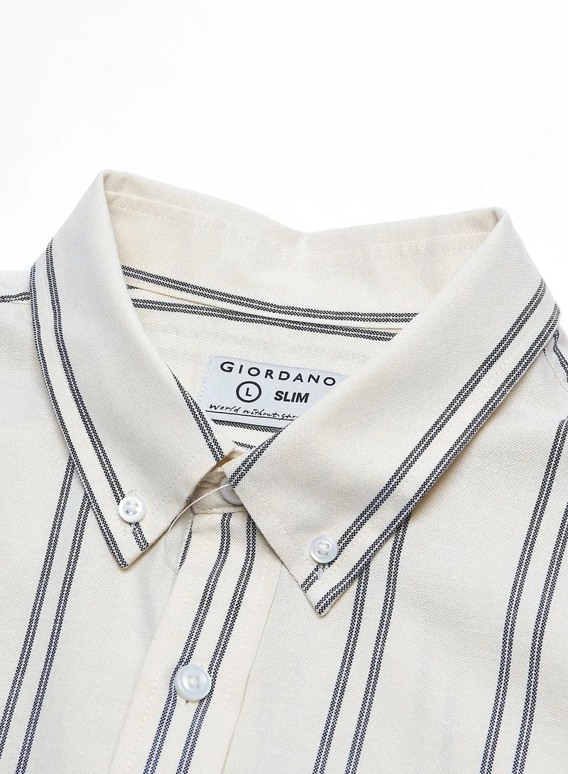 GIORDANO  Men’s Cotton Slim Oxford Shirt with Embroidery for Men | Best Price UAE