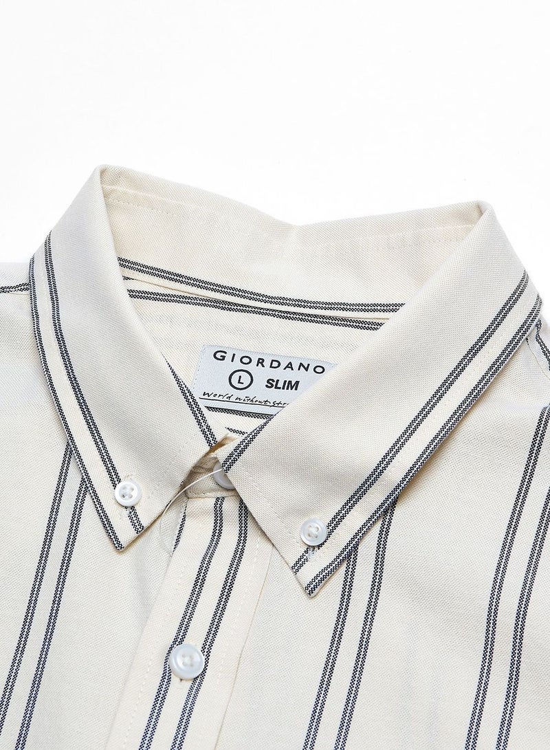 GIORDANO قميص أكسفورد ضيق من القطن للرجال مع تطريز - Image 3