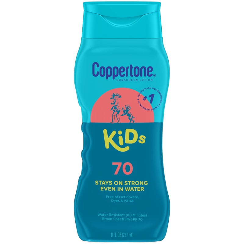 Coppertone لوشن واقي شمس للأطفال من كوبرتون، SPF 70، واقي شمس مقاوم للماء للأطفال، زجاجة 8 أونصات سائلة - Image 1