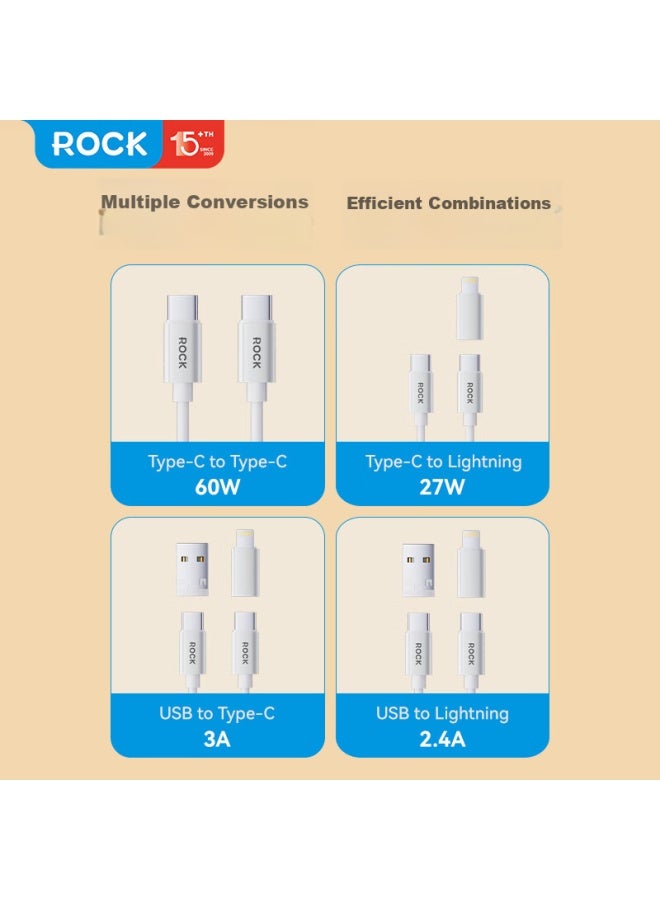 Rock كابل شحن متعدد الوظائف، صندوق شحن، محول، شاحن ساعة آبل، كابل بيانات سريع ثلاثي من هواوي نوع-C - Image 3