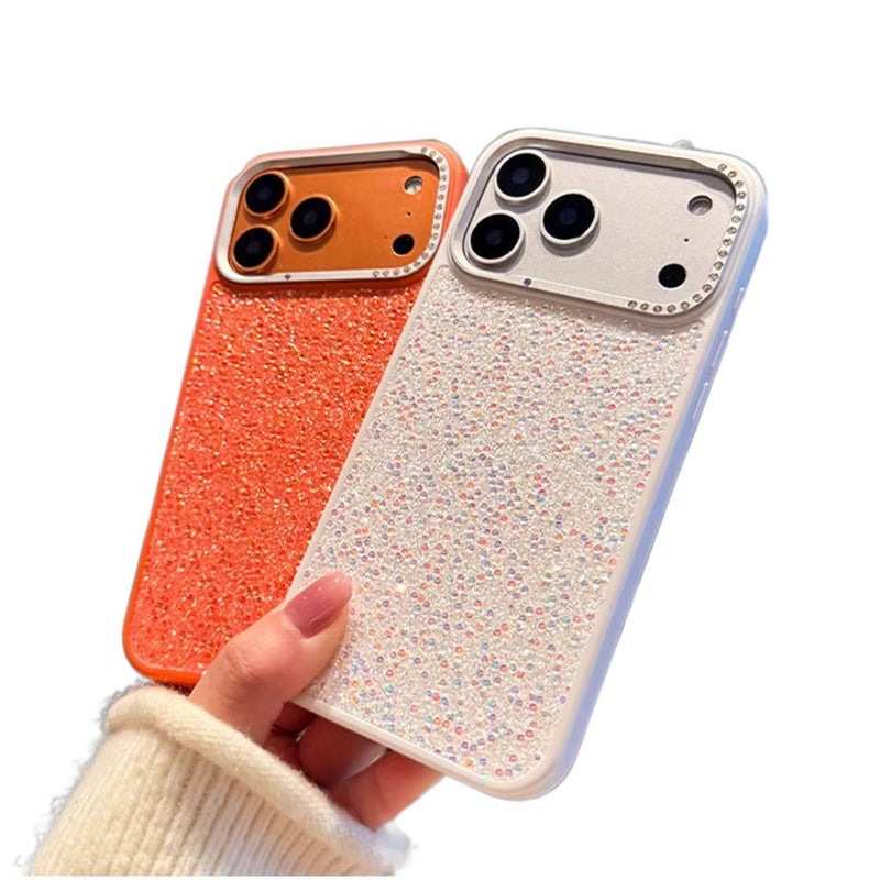 LS غطاء واقي بسيليكون لـ iPhone 14 / 14 Plus / 14 Pro / 14 Pro Max مع حماية من السقوط وبريق الماس مع مقاوم للصدمات مع إطار مرآة مطلي بالكهرباء باللون برتقالي مع مرآة من السيليكون - Image 5