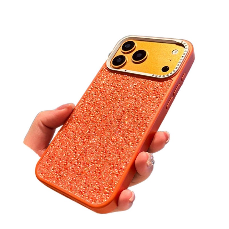 LS غطاء واقي بسيليكون لـ iPhone 14 / 14 Plus / 14 Pro / 14 Pro Max مع حماية من السقوط وبريق الماس مع مقاوم للصدمات مع إطار مرآة مطلي بالكهرباء باللون برتقالي مع مرآة من السيليكون - Image 1
