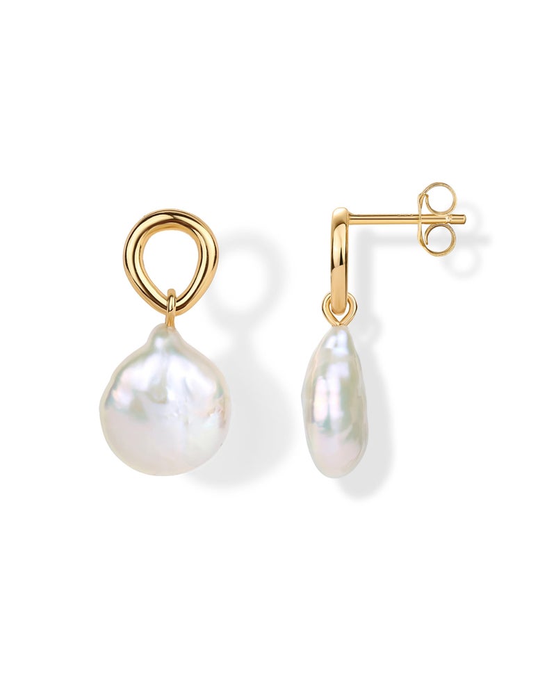 PAVOI 14K Yellow Gold Plated Organic Pearl Earrings for Women - Pearl Statement Drop Bridal Earrings - 925 Sterling Silver Posts Dangle Studs Gold Wedding Jewelry - Image 1