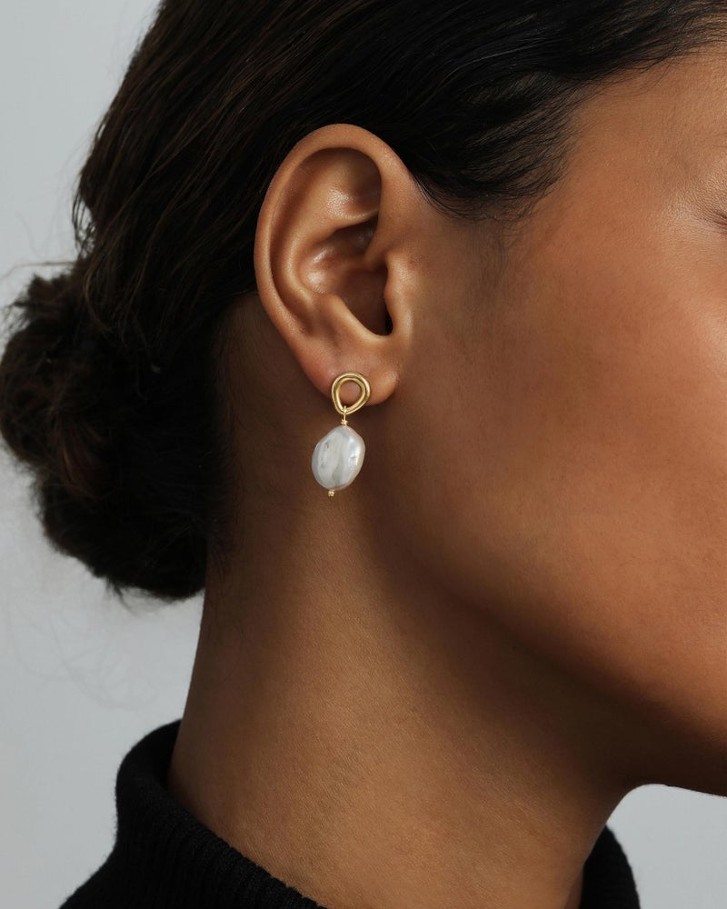 PAVOI 14K Yellow Gold Plated Organic Pearl Earrings for Women - Pearl Statement Drop Bridal Earrings - 925 Sterling Silver Posts Dangle Studs Gold Wedding Jewelry - Image 2