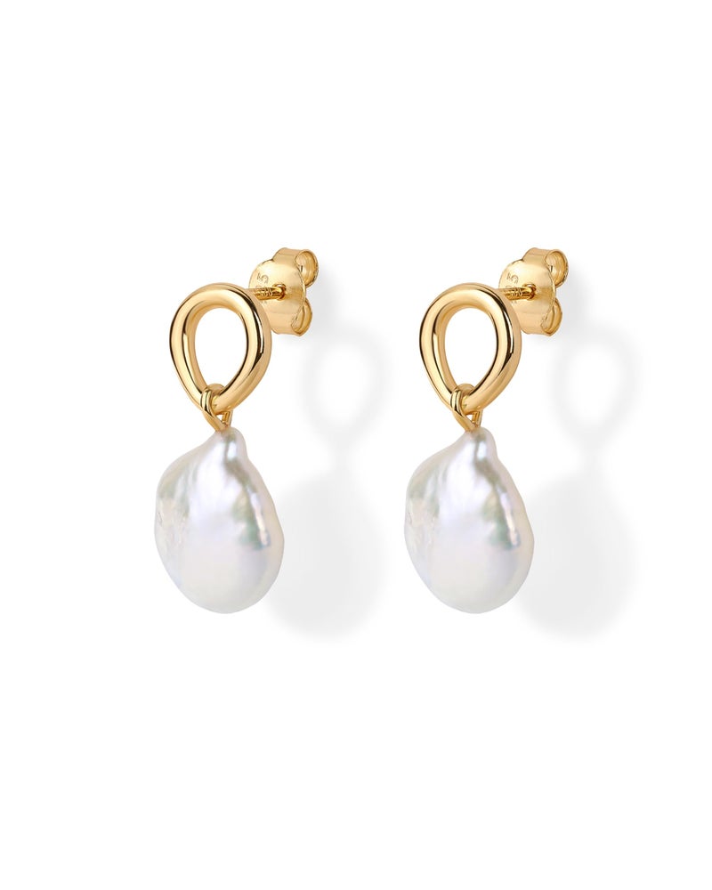 PAVOI 14K Yellow Gold Plated Organic Pearl Earrings for Women - Pearl Statement Drop Bridal Earrings - 925 Sterling Silver Posts Dangle Studs Gold Wedding Jewelry - Image 3