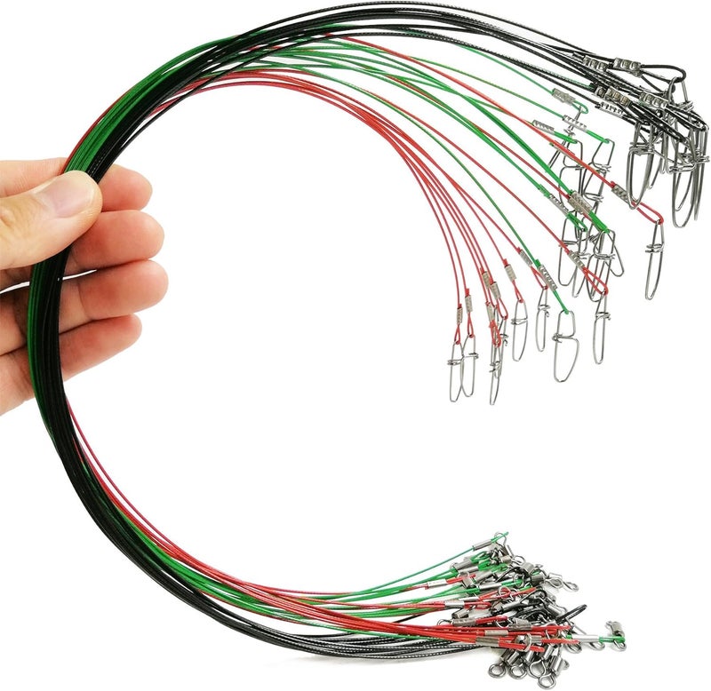 Drchoer Fishing Wire Leaders for Saltwater: 30pcs Stainless Steel Line Leaders Nylon-Coated 19" - 100 LB High Strength Wire Rig for Shark Barracuda Pike Fishing - Image 1