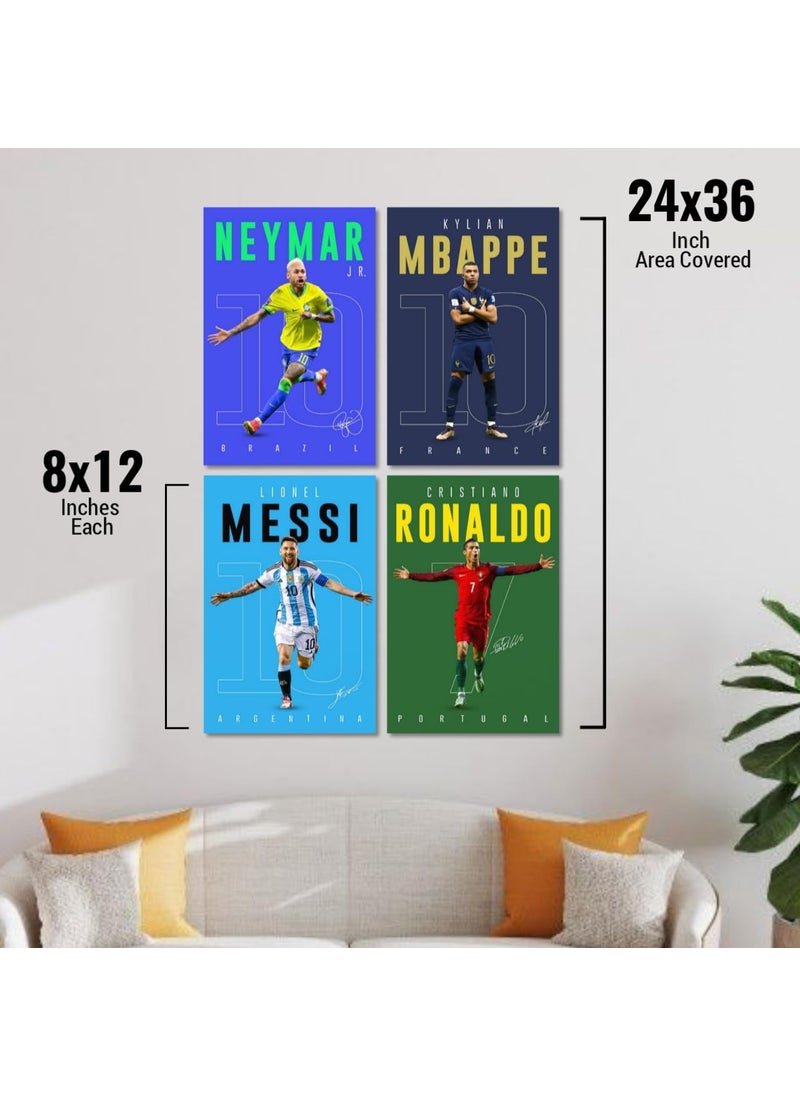 Waltractive - Waltractive Football Poster Pack of 4 Cristiano Ronaldo Lionel Messi Neymar jr and Mbappe Perfect Addition for Fans for Wall and Room Decoration - Image 1