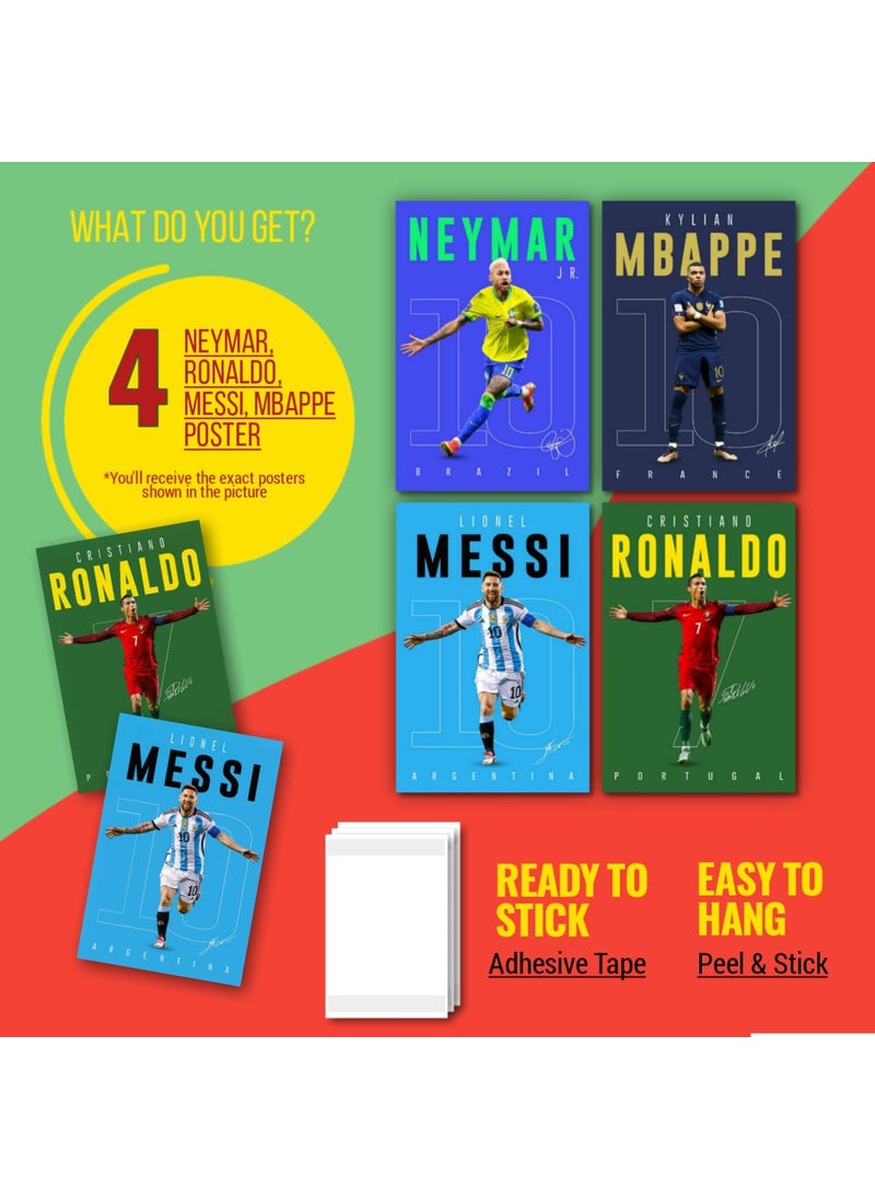 Waltractive - Waltractive Football Poster Pack of 4 Cristiano Ronaldo Lionel Messi Neymar jr and Mbappe Perfect Addition for Fans for Wall and Room Decoration - Image 1