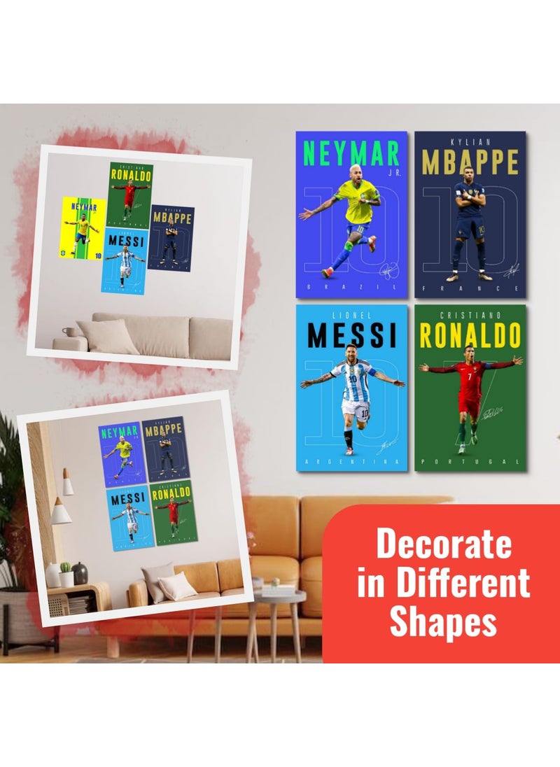 Waltractive - Waltractive Football Poster Pack of 4 Cristiano Ronaldo Lionel Messi Neymar jr and Mbappe Perfect Addition for Fans for Wall and Room Decoration - Image 1
