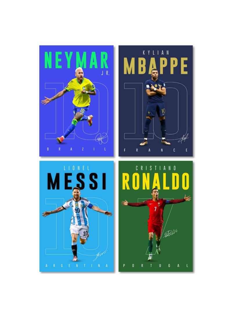 Waltractive - Waltractive Football Poster Pack of 4 Cristiano Ronaldo Lionel Messi Neymar jr and Mbappe Perfect Addition for Fans for Wall and Room Decoration - Image 1