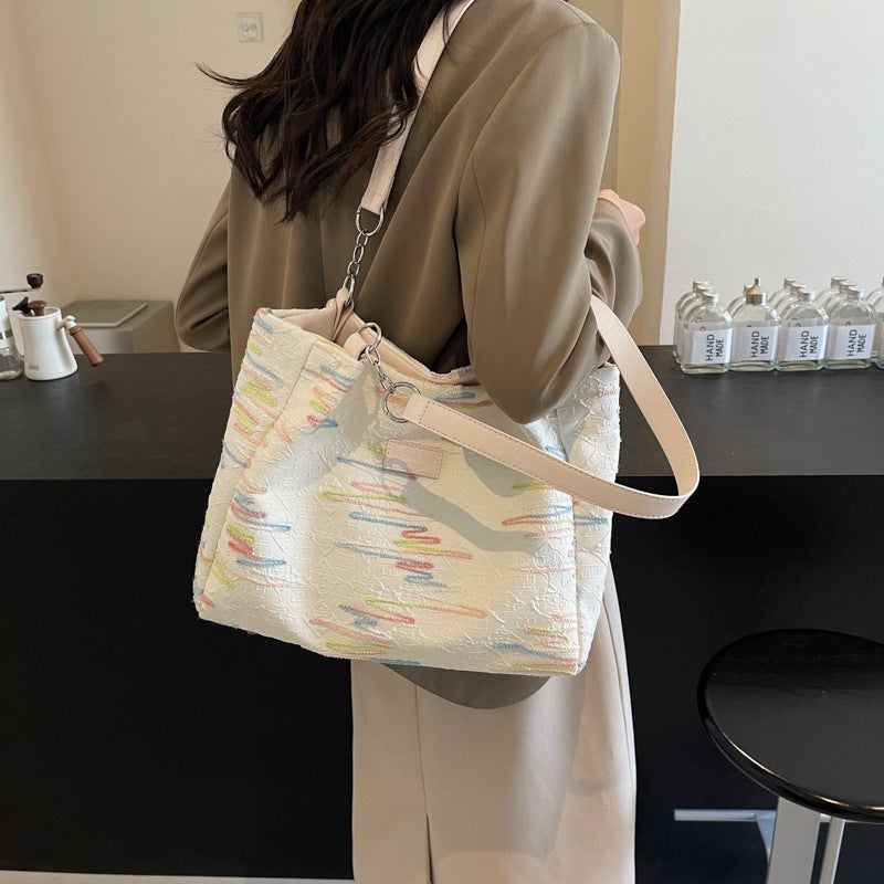 Casual Commuting Large Capacity Striped Cloth Bag Women'S Fashion Commuting Shoulder Tote Bag For College Students - Image 4