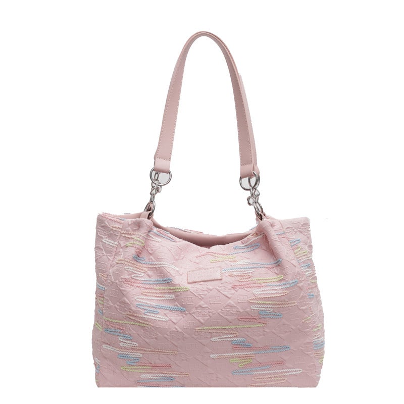Casual Commuting Large Capacity Striped Cloth Bag Women'S Fashion Commuting Shoulder Tote Bag For College Students - Image 1