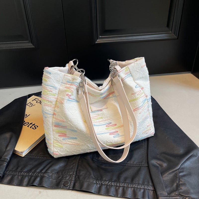 Casual Commuting Large Capacity Striped Cloth Bag Women'S Fashion Commuting Shoulder Tote Bag For College Students - Image 5