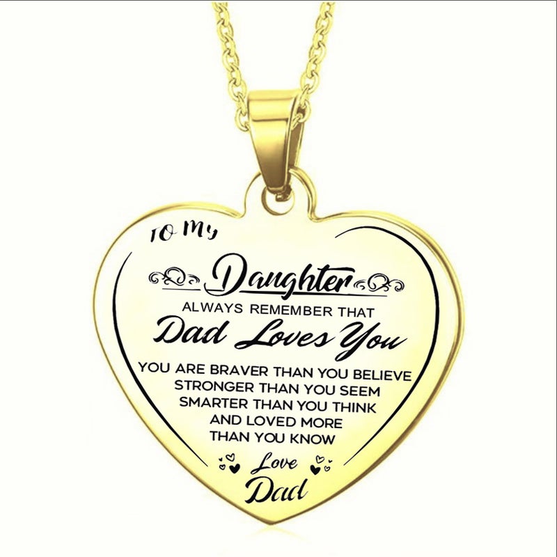 Tomydaughter Stainless Steel Women'S Necklace Heart Engraving Peach Heart Pendant Dad Mom Daughter Gift - Image 1
