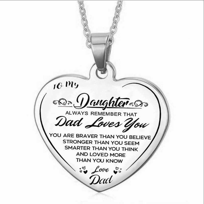 Tomydaughter Stainless Steel Women'S Necklace Heart Engraving Peach Heart Pendant Dad Mom Daughter Gift - Image 3